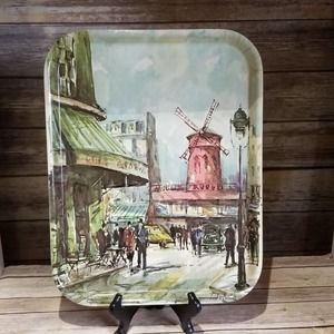Vintage Moulin Rouge Fiberglass Serving Tray Delarue MCM